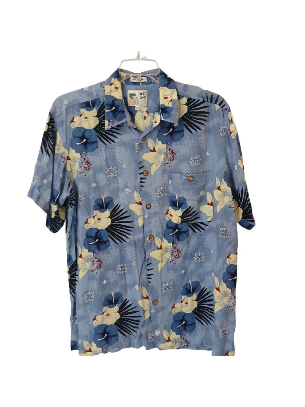 VTG M.E. Sport Mens XL Hawaiian Shirt Blue Floral Button Short Sleeve Rayon #D37